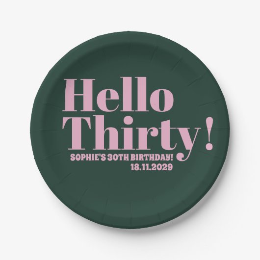 はっきりしたタイポグラフィピモダンンク30歳の誕生日パーティー ペーパープレート (正面)