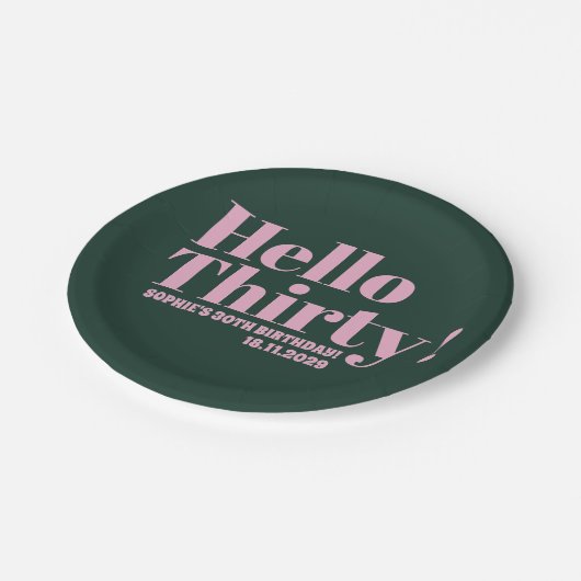 はっきりしたタイポグラフィピモダンンク30歳の誕生日パーティー ペーパープレート (アングル)