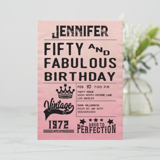 はっきりしたタイポグラフィピモダンンク50誕生日 招待状 (スタンド正面)