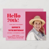 はっきりしたタイポグラフィピモダンンク70誕生日 招待状 (正面/裏面)