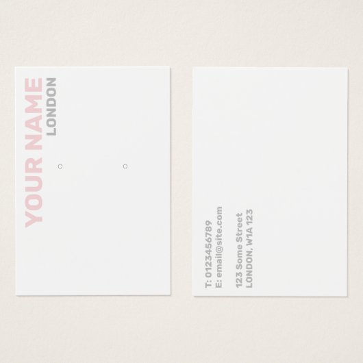 はっきりしたタイポグラフィピンクとグレーのイヤリング表示カード (正面&裏面)