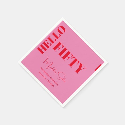 はっきりしたタイポグラフィピンクモダンレッド50誕生日 スタンダードカクテルナプキン (角)