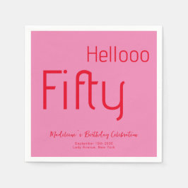 はっきりしたタイポグラフィピンクモダンレッド50誕生日 スタンダードカクテルナプキン
