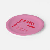 はっきりしたタイポグラフィピンクモダンレッド50誕生日 ペーパープレート (アングル)