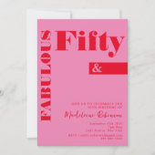 はっきりしたタイポグラフィピンクモダンレッド50誕生日 招待状 (正面)