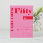 はっきりしたタイポグラフィピンクモダンレッド50誕生日 招待状 (スタンド正面)