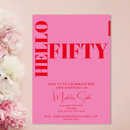 はっきりしたタイポグラフィピンクモダンレッド50誕生日 招待状