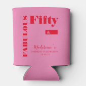 はっきりしたタイポグラフィピンクモダンレッド50誕生日 缶クーラー (裏面)