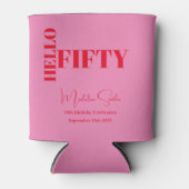 はっきりしたタイポグラフィピンクモダンレッド50誕生日 缶クーラー (正面)