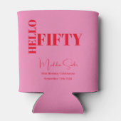 はっきりしたタイポグラフィピンクモダンレッド50誕生日 缶クーラー (裏面)