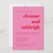 はっきりしたタイポグラフィピンクレッドチェッカーボ結婚ード 招待状 (正面)