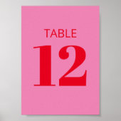 はっきりしたタイポグラフィピンクレッドモダンテーブル番号記号 ポスター (正面)