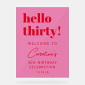 はっきりしたタイポグラフィピンクレッドモダン誕生日歓迎 アクリルサイン (正面)