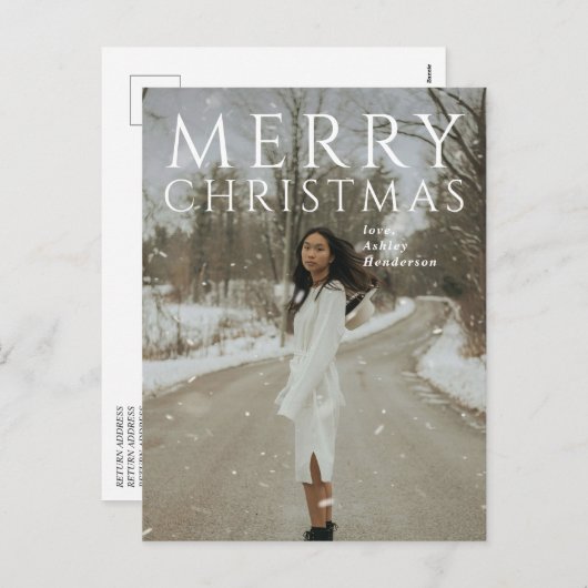 はっきりしたタイポグラフィフォトモダンクリスマス シーズンポストカード (正面/裏面)