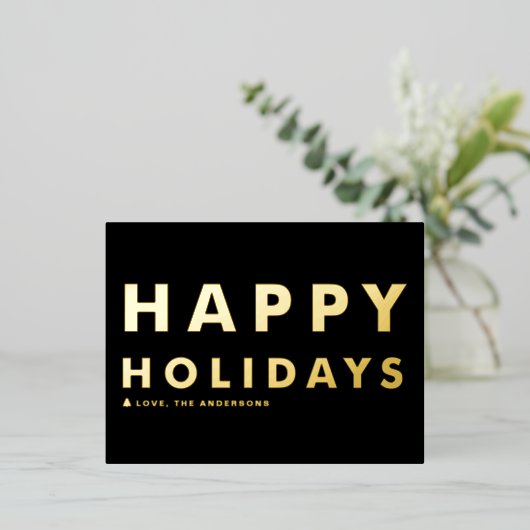 はっきりしたタイポグラフィブモダンラックスハッピーホリデイズ 箔シーズンポストカード (立ち正面)