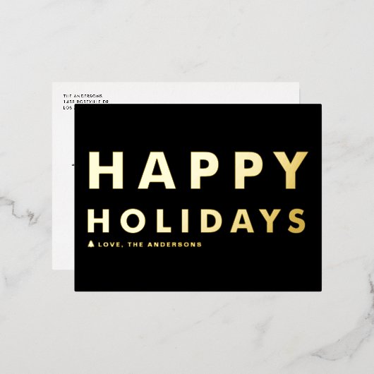 はっきりしたタイポグラフィブモダンラックスハッピーホリデイズ 箔シーズンポストカード (正面/裏面)