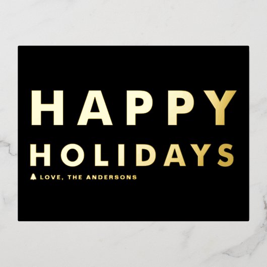 はっきりしたタイポグラフィブモダンラックスハッピーホリデイズ 箔シーズンポストカード (正面)