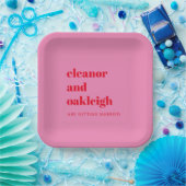 はっきりしたタイポグラフィブライトピンクと赤モダンの結婚値 ペーパープレート (パーティー)