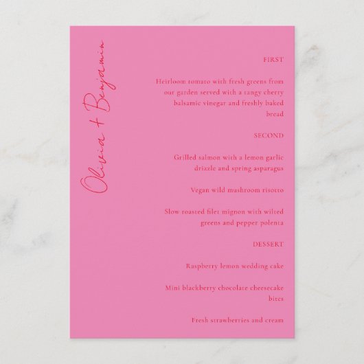 はっきりしたタイポグラフィブライトピンクと赤モダンの結婚値 メニュー (正面)