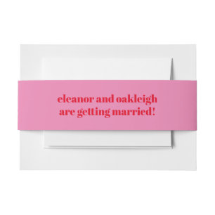 はっきりしたタイポグラフィブライトピンクと赤モダンの結婚値 招待状ベリーバンド