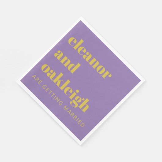 はっきりしたタイポグラフィブライトモダンパープル結婚ズ スタンダードランチョンナプキン (角)