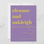 はっきりしたタイポグラフィブライトモダンパープル結婚ズ 招待状 (正面)