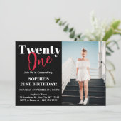 はっきりしたタイポグラフィブラックモダン21歳の誕生日パーティー 招待状 (スタンド正面)