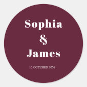 はっきりしたタイポグラフィブルゴーニュミニマル結婚リスト ラウンドシール (正面)