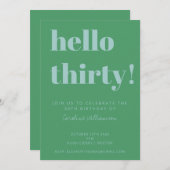 はっきりしたタイポグラフィブルーモダングリーン30歳 招待状 (正面/裏面)
