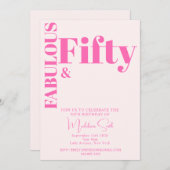 はっきりしたタイポグラフィホットピモダンンク50誕生日 招待状 (正面/裏面)