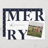 はっきりしたタイポグラフィホリメリーデーフォトカードネイビーブルー シーズンカード (正面/裏面)