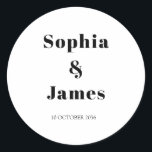 はっきりしたタイポグラフィホワイトミニマ結婚リスト ラウンドシール<br><div class="desc">各情報を置き換えて簡単にパーソナライズする。カートに追加する前にプレビューを確認する。このページのコレクションリンクを表示して、このデザインで一致するすべてのアイテムを表示する</div>