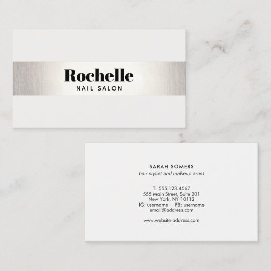 はっきりしたタイポグラフィホワモダンイトシルバーストライプ 名刺 (正面/裏面)