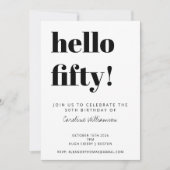 はっきりしたタイポグラフィホワモダンイト50th誕生日パーティー 招待状 (正面)