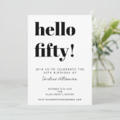 はっきりしたタイポグラフィホワモダンイト50th誕生日パーティー 招待状 (スタンド正面)