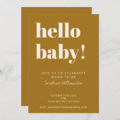 はっきりしたタイポグラフィマスタード金ゴールドモダンベビーシャワー 招待状 (正面/裏面)
