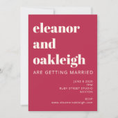 はっきりしたタイポグラフィマゼンタレッドアイボリーモダン結婚ズ 招待状 (正面)