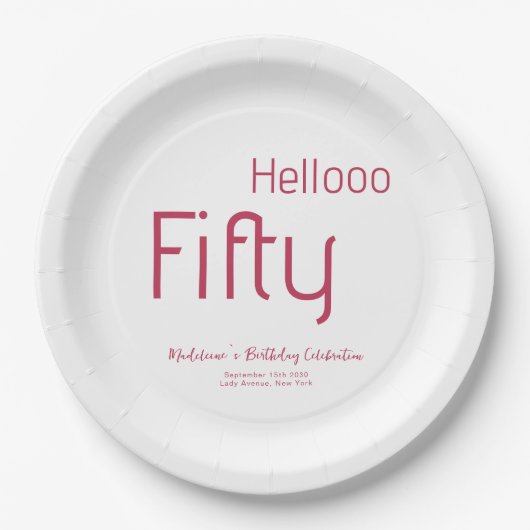 はっきりしたタイポグラフィマゼンモダンタ50誕生日 ペーパープレート (正面)