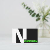 はっきりしたタイポグラフィモダンイニシャル白黒グリーン 名刺 (スタンド正面)