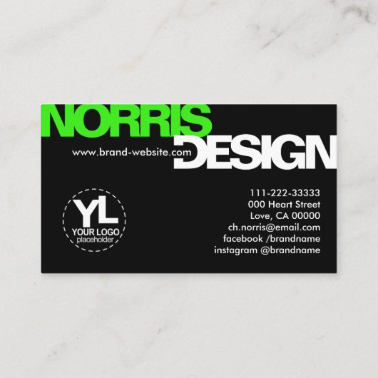 はっきりしたタイポグラフィモダンイニシャル白黒グリーン 名刺 (裏面)