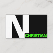 はっきりしたタイポグラフィモダンイニシャル白黒グリーン 名刺 (正面)