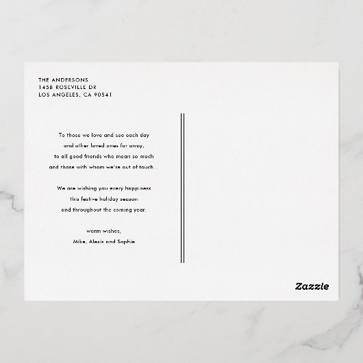 はっきりしたタイポグラフィモダンセージ緑メリークリスマス 箔シーズンポストカード (裏面)