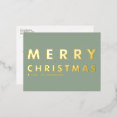 はっきりしたタイポグラフィモダンセージ緑メリークリスマス 箔シーズンポストカード (正面/裏面)