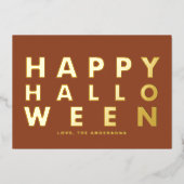 はっきりしたタイポグラフィモダンテラコッタハッピーハローウィン 箔シーズンカード (正面)