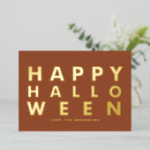 はっきりしたタイポグラフィモダンテラコッタハッピーハローウィン 箔シーズンカード (立ち正面)