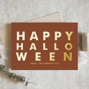 はっきりしたタイポグラフィモダンテラコッタハッピーハローウィン 箔シーズンカード