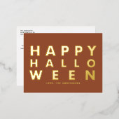 はっきりしたタイポグラフィモダンテラコッタハッピーハローウィン 箔シーズンポストカード (正面/裏面)