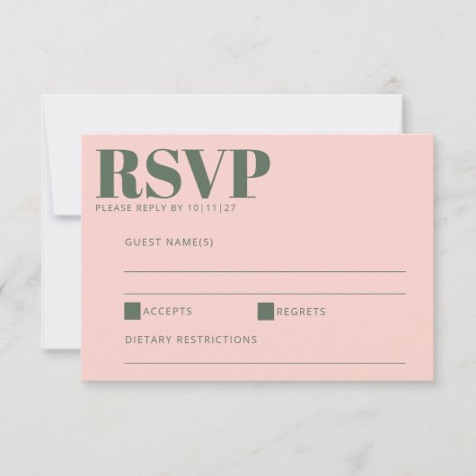 はっきりしたタイポグラフィモダンピンクとグリーン 出欠カード (正面)