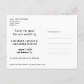 はっきりしたタイポグラフィモダン写真の結婚式の日付を保存 案内ポストカード (裏面)