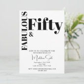はっきりしたタイポグラフィモダン白黒50誕生日 招待状 (スタンド正面)